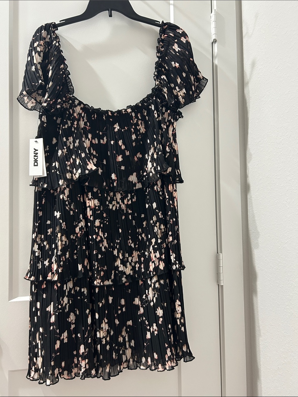 Dkny Black Dress with Pink and Cream Floral Print